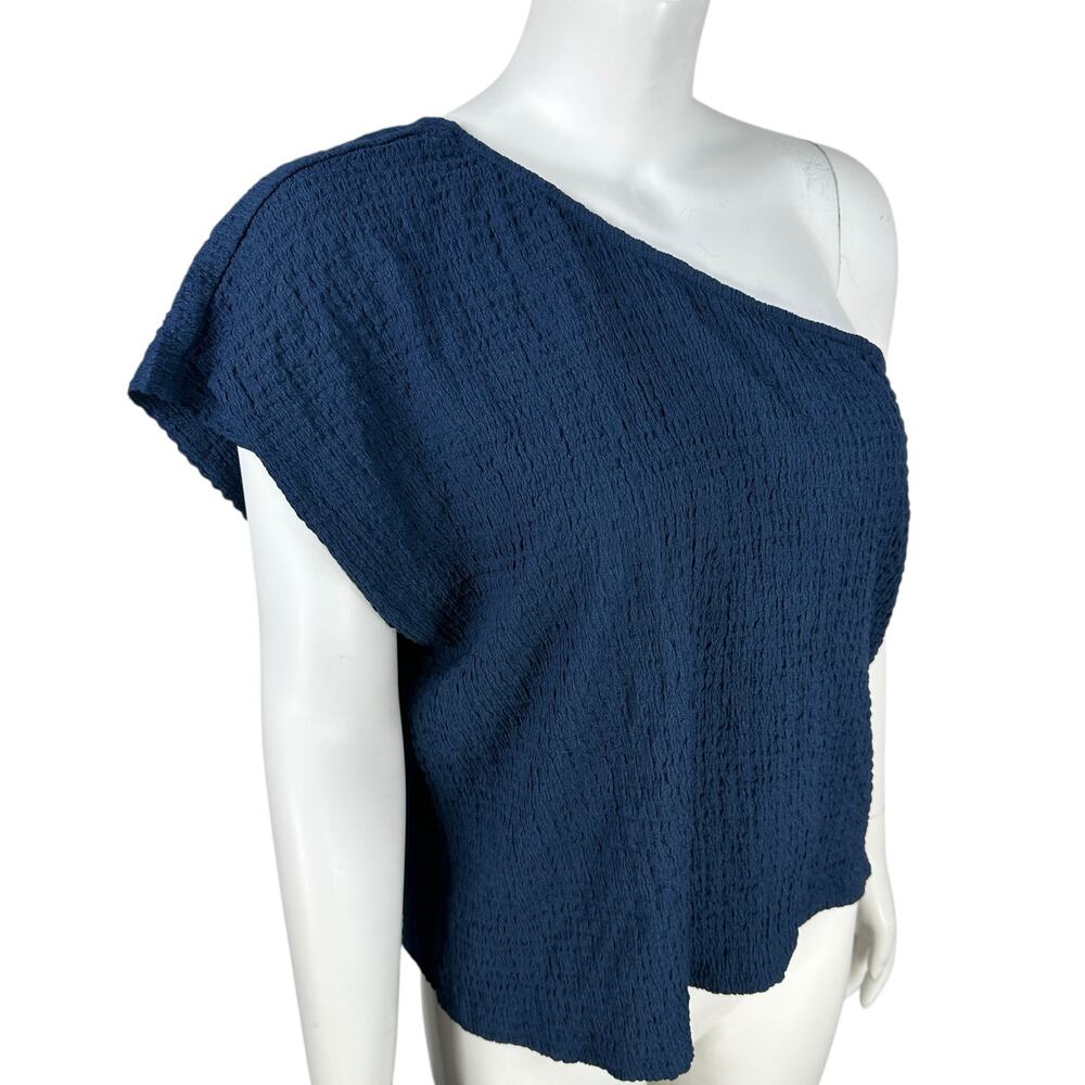 Free People Navy One-Shoulder Blouse Sz L